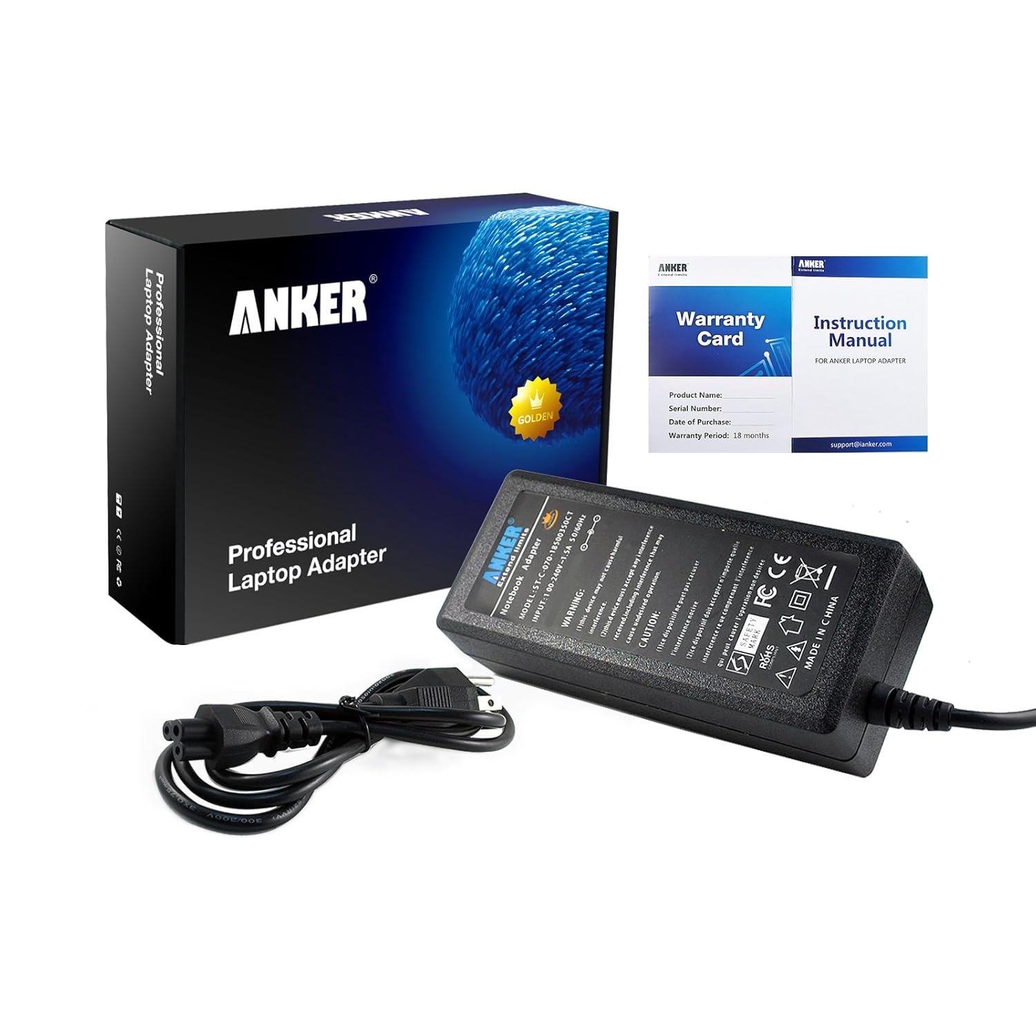 Anker® Golden AC Adapter + Power Supply Cord for Laptop Dell Inspiron 1525  1545 1520 1720 1500 1501,14R 15R 17R 11z, 9200 9300 9400, E1405 E1505 E1705,  ...