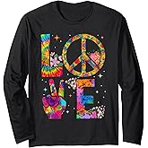 Peace Sign Love 60s 70s Tie Dye Hippie Costume Long Sleeve T-Shirt