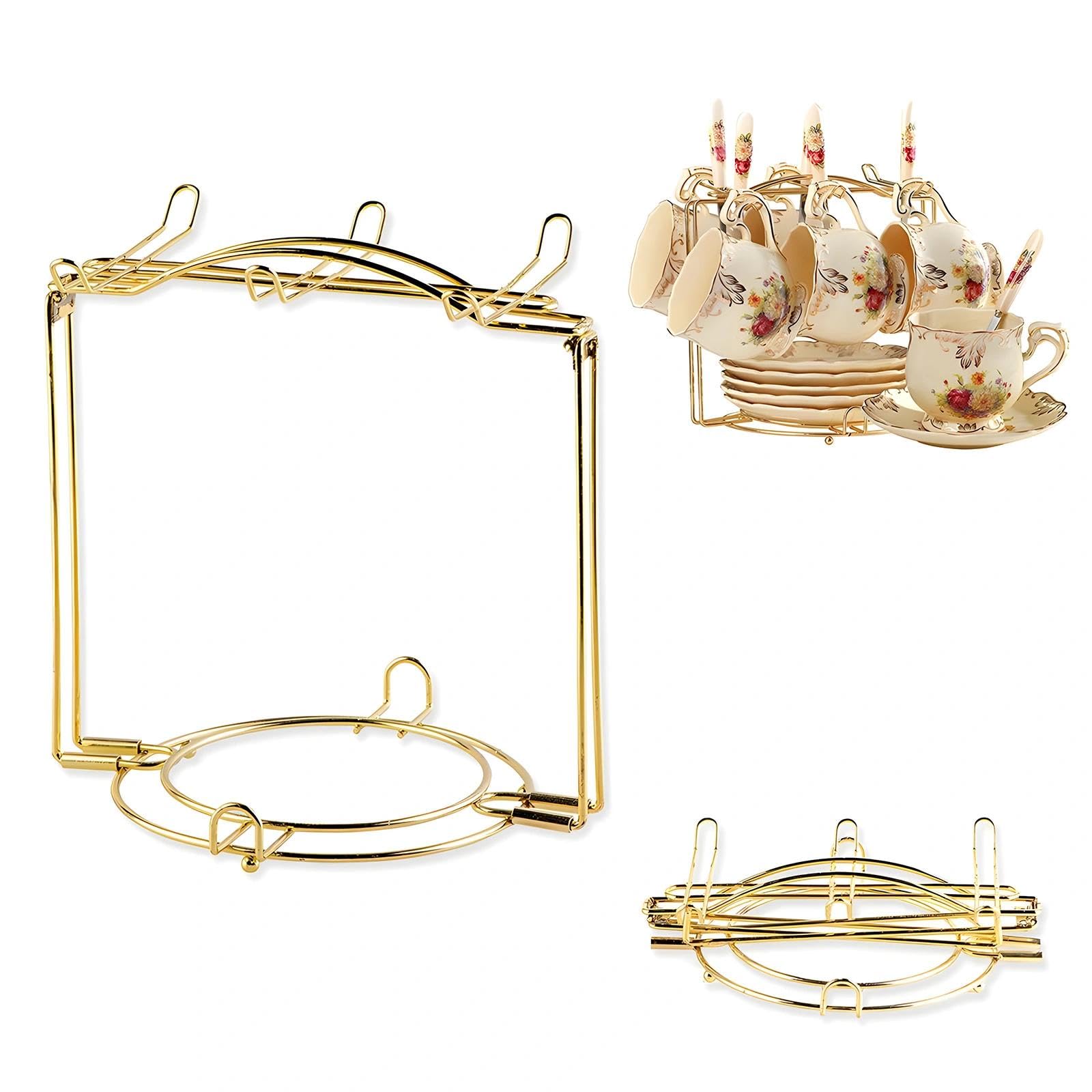 YOLIFE Tea Cup and Saucer Display Stand, Disassemble Golden Holder for Coffee Mug Cups, Iron Rack Support 200ML Cup