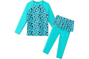 TFJH E Girls Long Sleeve Swimsuits Skirt 2-Pieces Rash Guard Set Sun Protection UV 50+