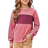 blibean Tween Girls Fall Shirts Long Sleeve Color Block Tops Size 6-15 Years