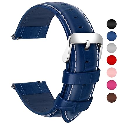 Fullmosa Uhrenarmband 22mm Leder Blau in 7 Farben, Echtes Kalbsleder Uhrarmband für Mann Damen Bambus Muster Lederarmband mit