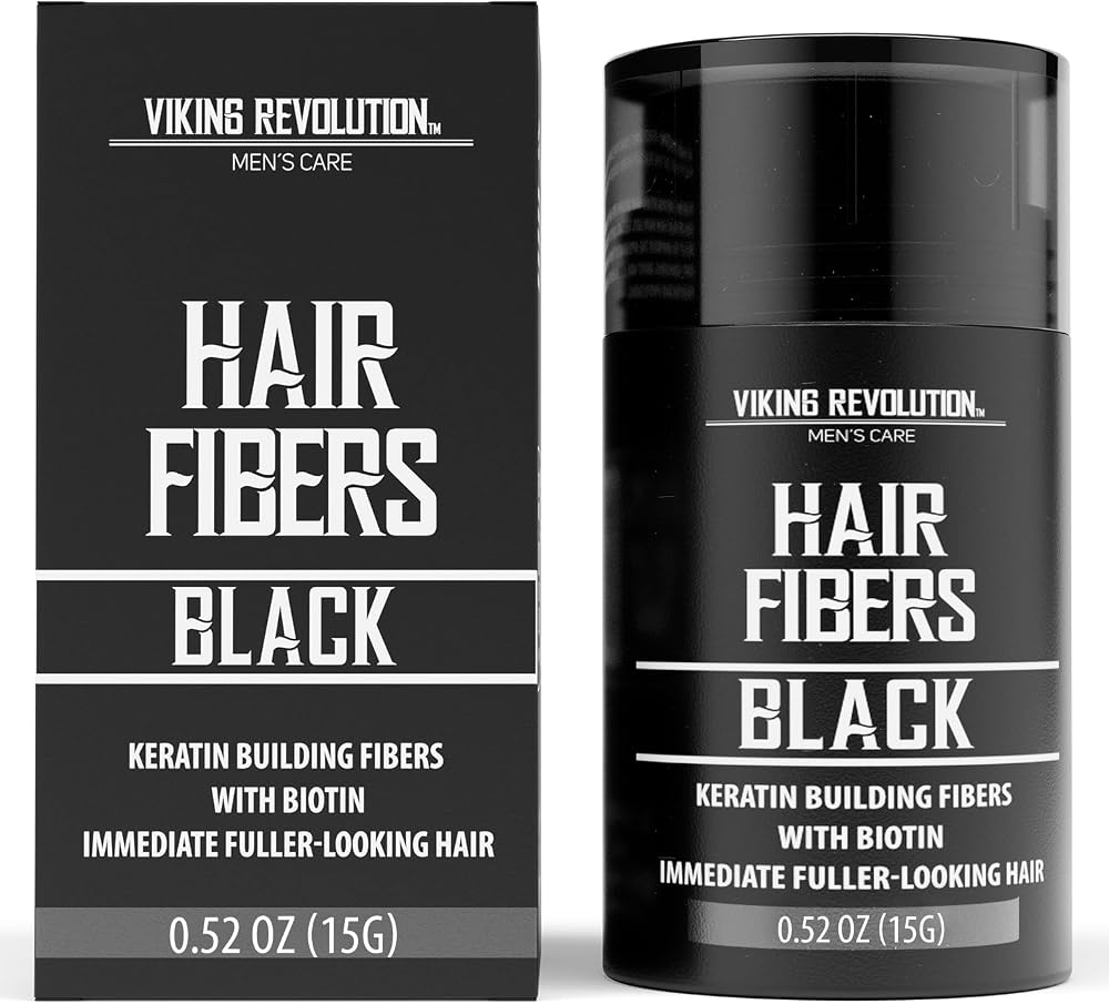 Viking Revolution Hair Fibers with Keratin and Biotin - Black - 0.52 oz | Thickens Hair & Covers Bald Spots - Formulated with