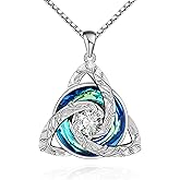Distance Celtic Birthstone Necklace for Women, S925 Sterling Silver Trinity Knot Triquetra Austria Crystal Pendant, Birthstone Necklace Birthday Anniversary Jewelry Irish Scottish Gifts for Her