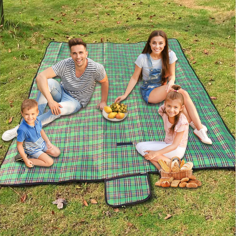 Armo Extra Large Tartan Picnic Blanket With Carrying Handle Waterproof Beach Garden Outdoor Washable Picnic Camping Blanket 200CM X 200CM (Green) — image 1