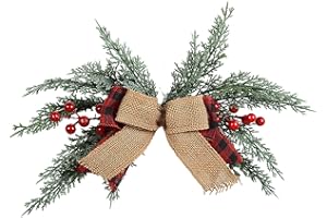 belupai 18.9in Artificial Christmas Red Berries Swag, Greenery Winter Pine Needles Decoration Swag Xmas Mailbox Decoration Swag with Ribbon Bow for Wall Door Lintel Festival Holiday Home(Multicolor)