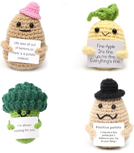 Chat En Crochet Positif - Fait Main Avec Message Inspirant - Décoration Bureau, Voiture, Maison - Cadeau Réconfortant