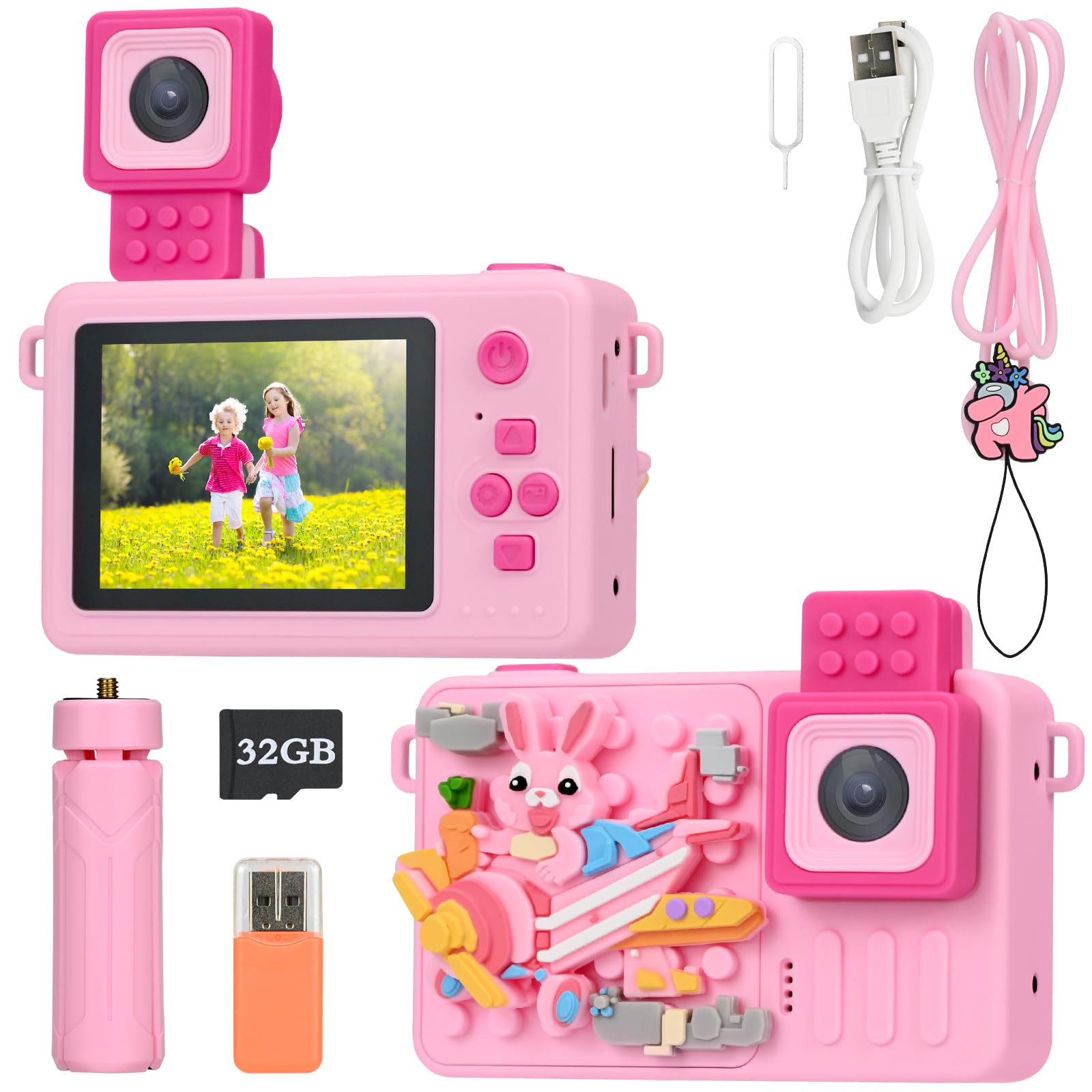 Srclo Kids Camera with Building Block Design, 32GB SD Card, Birthday Gift for Children 3-12 Years