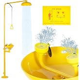 lukar Combination Emergency Shower Eye Wash Station | 304 Stainless Steel Eye Wash Station, 92&rdquo; Eye Wash Shower Station, Industrial &amp; Commercial Grade &amp; Emergency Sign, NPT Thread