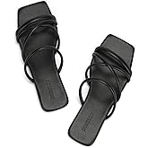 DOBOLIN Women's Flat Sandals Strappy Square Open Toe Slide Sandals Dressy Comfortable Wide Feet Friendly