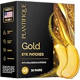 PLANTIFIQUE 24K Gold Eye Patches for Puffy Eyes | 30 Pairs | Gifts | Under Eye Masks for Dark Circles | Puffiness Eye Gels | Eye Mask Skincare