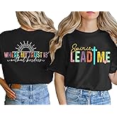 NEWKA Christian Shirts for Women Jesus T-Shirt: Spirit Lead Me Where My Trust is Without Borders Tee Shirt