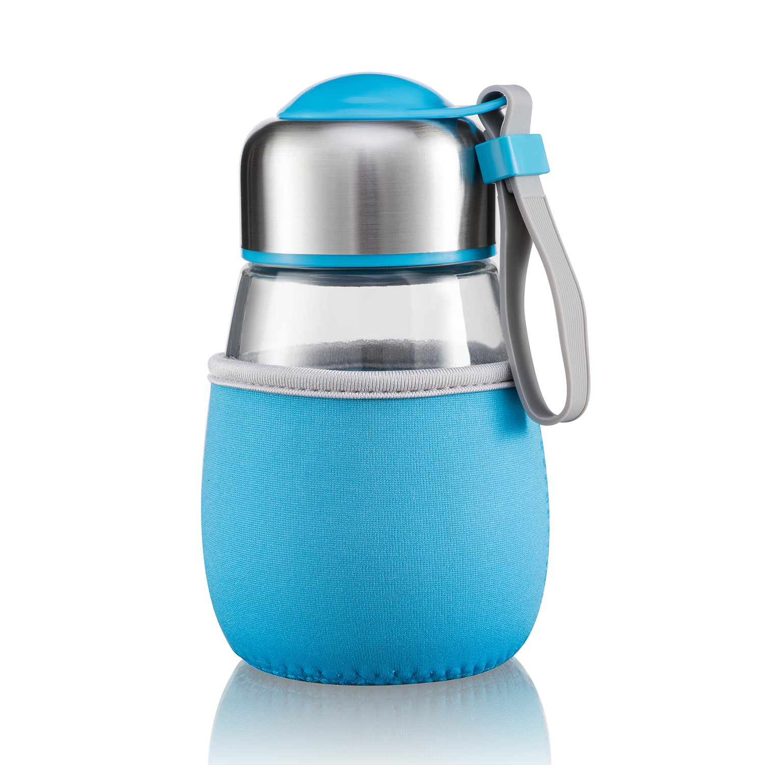 14oz Cute Penguin Borosilicate Glass Student Water Bottle (Green,Pink,Blue） (Pink)