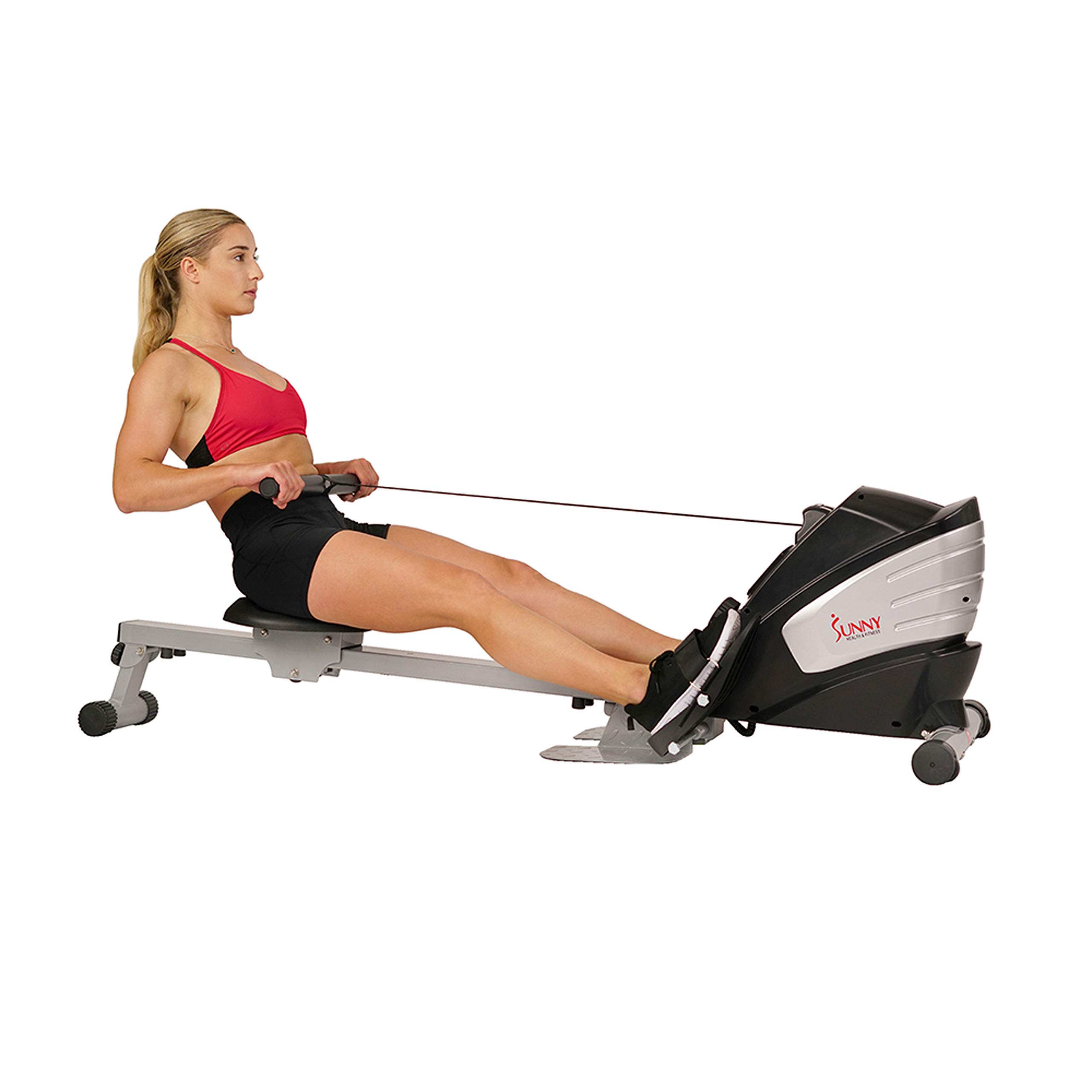 Photo 1 of Sunny Health & Fitness Dual Function Magnetic Rowing Machine w/Digital Monitor, Multi-Exercise Step Plates, 275 LB Max Weight and Foldable - SF-RW5622 (Steel)