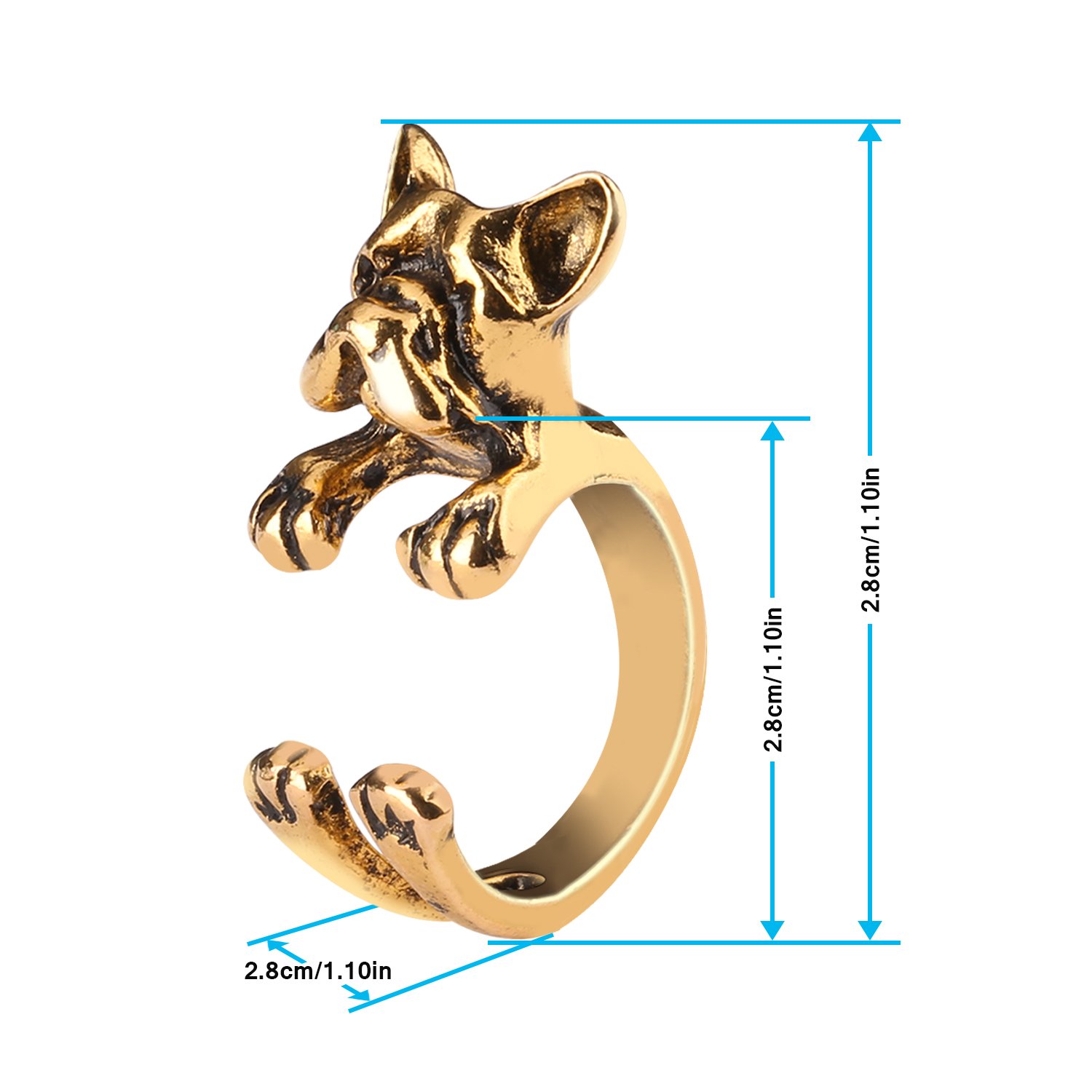 UHIBROS Vintage Handmade Brass Material Pug Dog Animal Wrap Rings Gift for Women and Girls,Antique Bronze Punk Ring Fashion Jewelry Adjustable