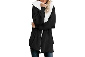 ReachMe Womens Fleece Zip Up Jacket with Pockets Oversized Long Sherpa Hoodie Fuzzy Jackets Warm Teddy Coat
