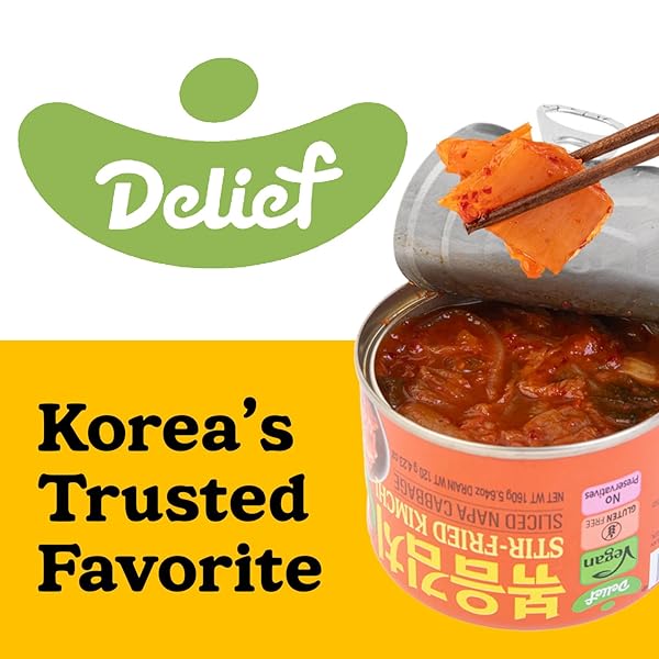 DELIEF STIR-FRIED CABBAGE KIMCHI – AUTHENTIC KOREAN CABBAGE, VEGAN, GLUTEN-FREE, SHELF-STABLE CANNED, NO PRESERVATIVES, 5.64 OZ/160 G (1 PACK)