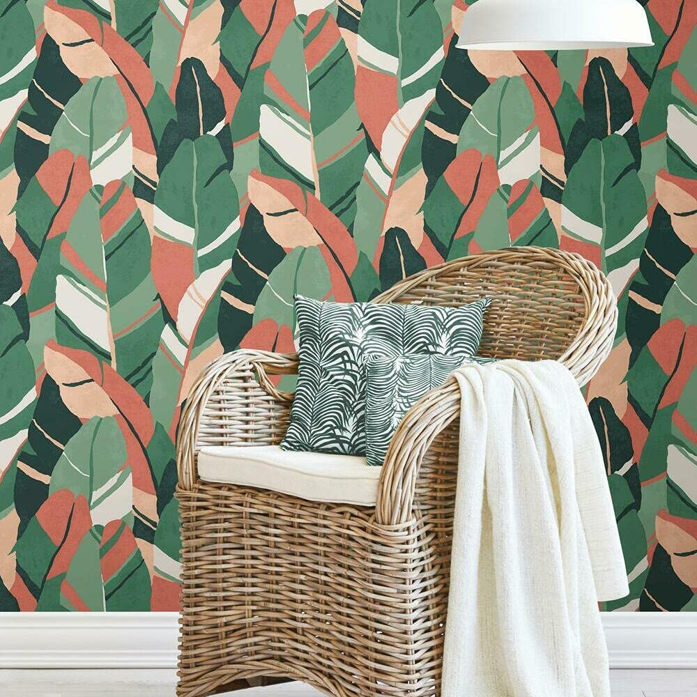 RoomMates RMK11572RL Green and Red Hearts of Palm Peel and Stick Wallpaper