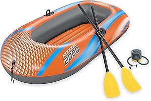 H2O GO Kondor 2000 Raft Set - 6'1" x 38" - Fits 1 Child & 1 Adult, Orange & Blue, Bestway Family Water Boat, Water Sports, Front Tie Rope, Suitable for Ages 6+, 210 lb Weight Capacity