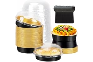 LNYZQUS 8oz Mini Cake Tins with Dome Lids 50 Pack, Small Pie Pans 4” Aluminum Foil Baking Pans Cups,Disposable Ramekins Individual Cake Containers Holders for Tart Quiche Flan-Black