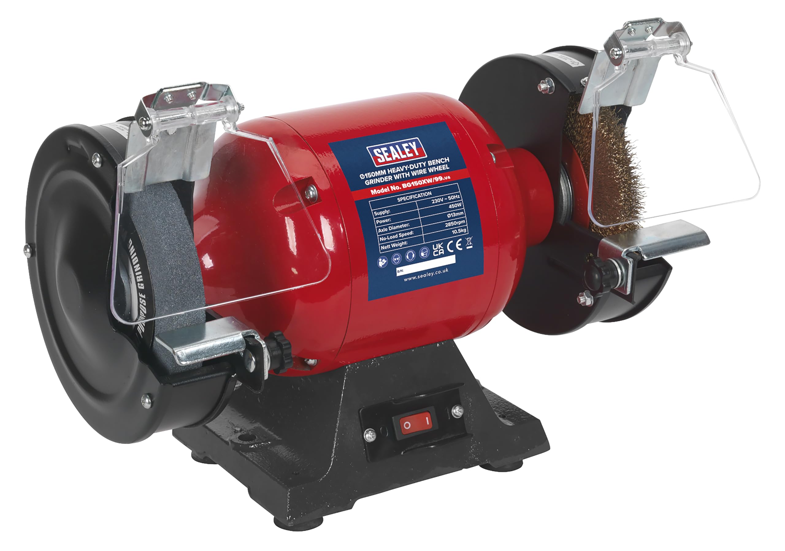 Sealey Bg150Xw/99 Bench Grinder 150Mm with Wire Wheel 450W/230V Heavy-Duty