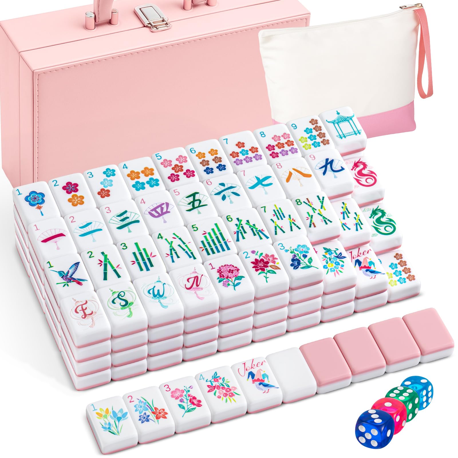 Photo 1 of **********MISSING PARTS*******
Soulchen 1.2 Inch Acrylic Pink American Mahjong Set 168 Blossom Numbered Tiles, Tiles Bag and Portable Case Classic Complete Mahjong Set for Adult Collection Gift