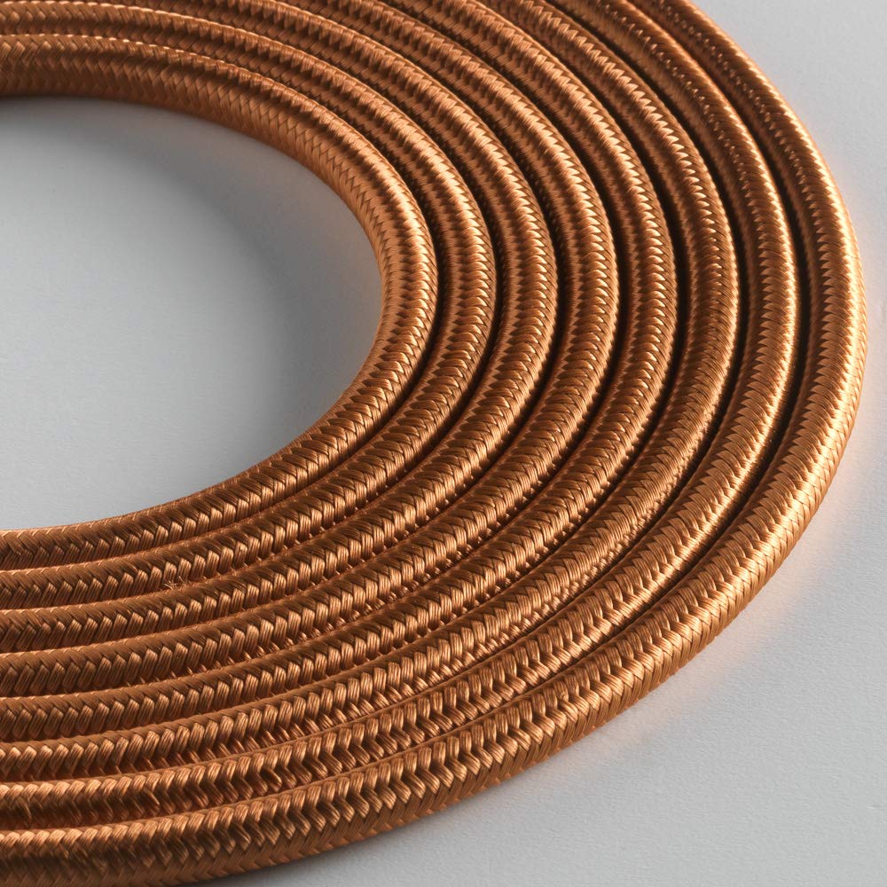 Klartext – Light Round Textile Cable for Lighting, 3 x 0.75 mm, Bronze, 3 m. Warning: Earth Cable Included! Maximum Anti-Shock Safety!