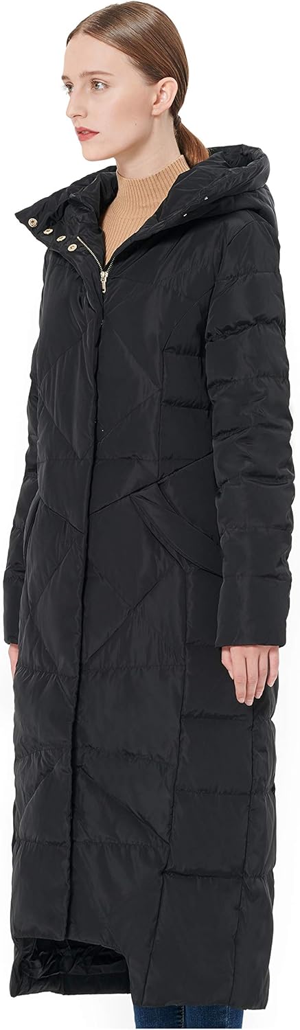 Orolay Women's Puffer Down Coat Winter Maxi Jacket with Hood: Clothing