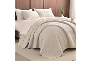Sanracie Oversized Cal King Bedspread 128"*120" for Extra Bed, 3pcs 100% Cotton Quilt Wheat Colored Ultra Large Wide Oversized King Plus Coverlet Thin Comforter Ultra Soft and Cozy