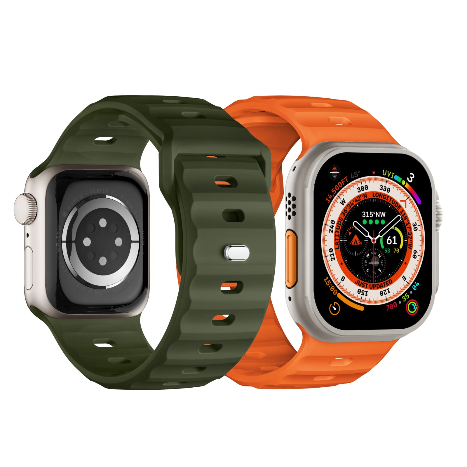 Suitisbest 2 Pack Sport Straps Compatible for Apple Watch Ultra/Ultra 2 Straps 49mm 45mm 44mm 42mm for Men, Soft Silicone Wristbands Replacement Strap for iWatch Ultra Series 9 8 7 6 5 4 3 2 1 SE