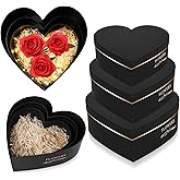 Glenmal 3 Pcs Heart Shaped Gift Boxes with Lids 100g Shredded Paper Fill Nesting Heart Flower Boxes for Wedding Birthday Baby Showers Present Packaging(Black)