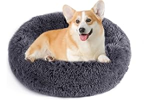 NOYAL Calming Dog Bed Donut Anti Anxiety Fluffy Dog Bed for Small Medium Dog and Cat