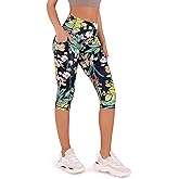 ODODOS Women's High Waisted Yoga Capris with Pockets, Tummy Control Non See Through Workout Athletic Running Capri Leggings