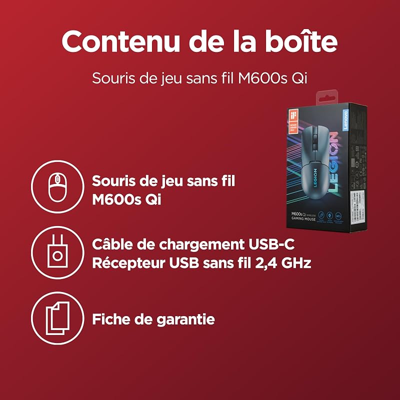 Souris de Jeu sans Fil Legion M600s Qi 6 Boutons - Noir