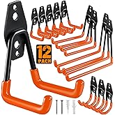 HUPBIPY 12 Pack Garage Hooks Heavy Duty Utility Steel with Anti-Slip Coating Wall Mount Storage Organizer for Hanging Power and Garden Tools, Ladders, Hose, Bikes, Ropes, Bulk Items, and More