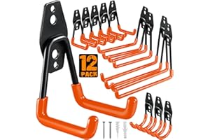 HUPBIPY 12 Pack Garage Hooks Heavy Duty Utility Steel with Anti-Slip Coating Wall Mount Storage Organizer for Hanging Power and Garden Tools, Ladders, Hose, Bikes, Ropes, Bulk Items, and More