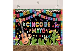 RETYSHIA Cinco De Mayo Banner Colorful Flags Fiesta Backdrop Guitar Cactus Cinco De Mayo Backdrop Banner Fiesta Mexican Party Decorations Photo Props 5.9x3.6Ft
