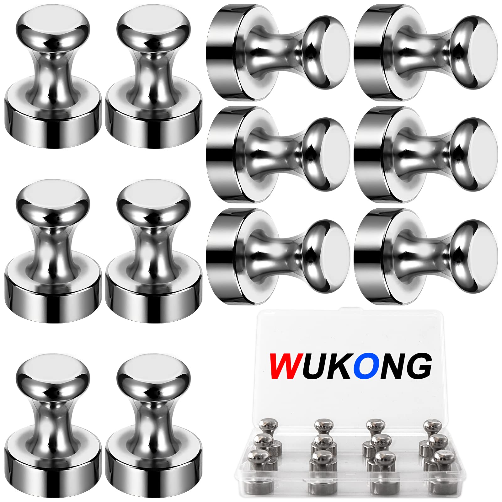 Wukong 12 Pack Fridge Magnets Strong, 12x16mm Refrigerator Magnets Push Pins, Magnetic Thumb Tacks for Whiteboard, Notice Board and Office