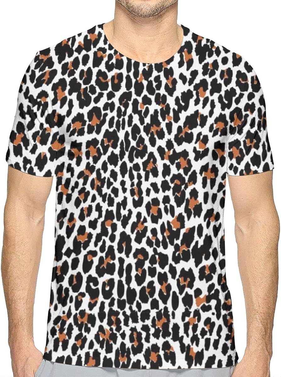 Men's Short Sleeve Solid Crew Neck TShirt Leopard Print Quotes White