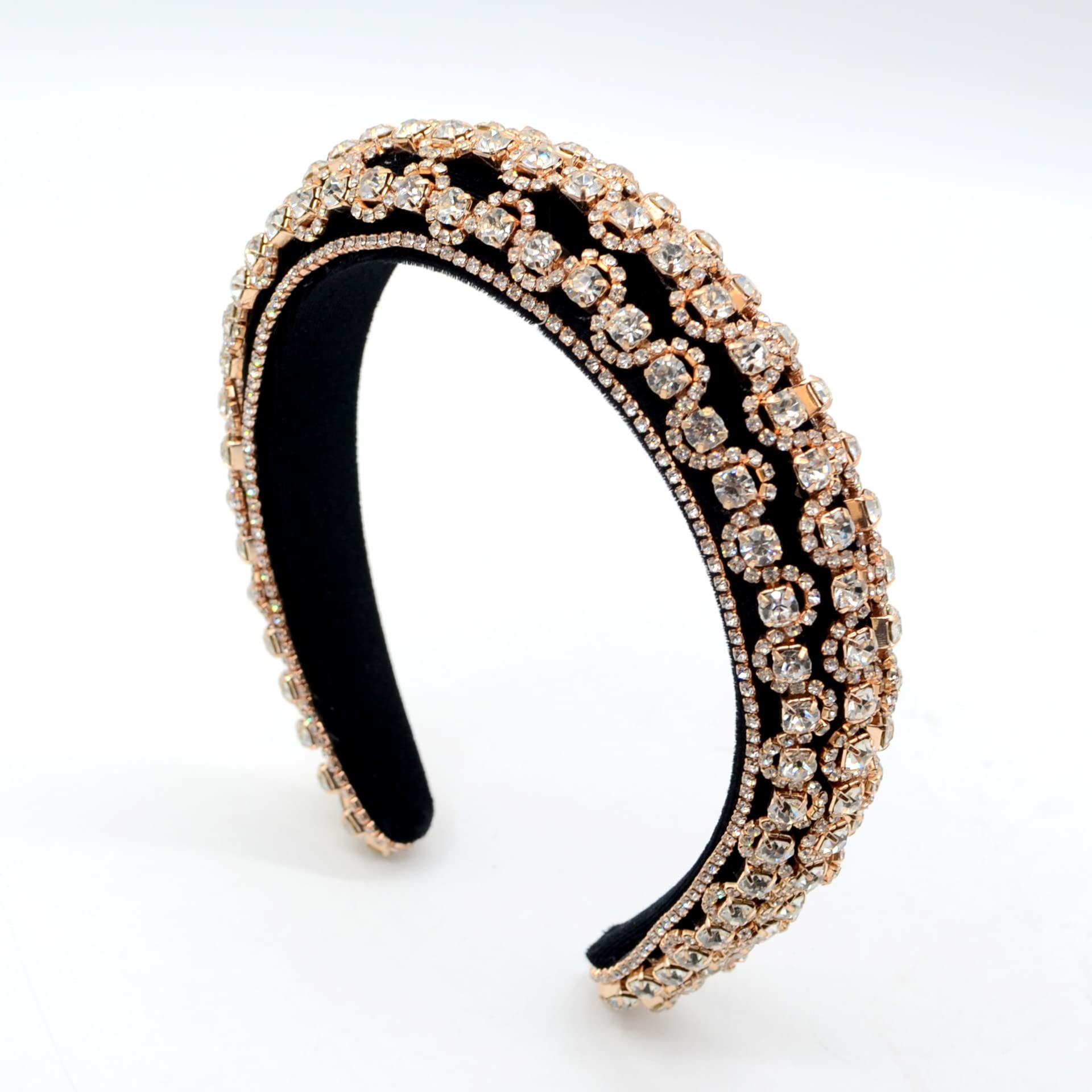 Full Rhinestone Hairband Padded Women Headbands Crystal Crown Hair Accessories For Girls Wedding Party Hair Accessories (Gold)