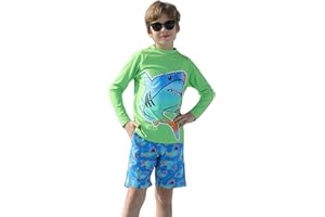 MILANKERR Toddler Boys Rash Guard Sets,Swim Trunks with Compression Liner,Swim Shirt Sets