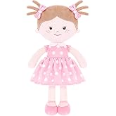 Onetoo Plush Rag Doll Sleeping Cuddle Buddy Doll Soft Baby Doll for Girls First Baby Doll Wear Pink Skirt Dress 14"(Milly Series)