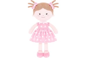 Onetoo Plush Rag Doll Sleeping Cuddle Buddy Doll Soft Baby Doll for Girls First Baby Doll Wear Pink Skirt Dress 14"（Milly series）