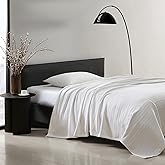 Vera Wang- King Blanket, Designer Cotton Bedding, Medium Weight Luxurious Bedding for All Seasons (All Over Rib White, King)