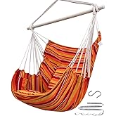 ADVOKAIR Hammock Chair Hanging Chair Swing Large Indoor with Anti-Slip Steel Spread Bar and Pocket-Max 500lbs-2 Cushions, Perfect for Bedroom,Outdoor,Patio, Porch,Backyard…