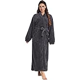 Artfasion Womens Long Fleece Robe - Warm Soft Floor Length Flannel Bathrobes for Winter Thicker Long House Coat with Pockets