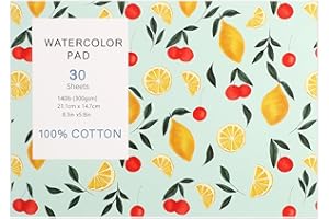 PRUDIUT 30 Sheets Watercolor Paper Pad, A5 (8.3 x 5.8) Cold Press Watercolor Paper, 140 lb/300 GSM Tearable Water Color Pad for Art Painting, Drawing, Mixed Media, Stocking Stuffers