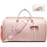 STHMEOOHT Garment Bags for Travel, Convertible Suit Travel Bag for Women, Fashion & Cute Carry On Garment Bag w/Shoes Pouch, 2 in 1 Foldable PU Leather Hanging Duffle Bag, Single-Zipper Design, Pink