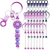 Resflyar 14 PCS Beadable Keychain Bars Blank Bead Keychains Metal Creative Beaded Keychain Bar for Making Purse Keychains Pendant Crafts DIY Jewelry Gift, Purple and Black Gradient Color