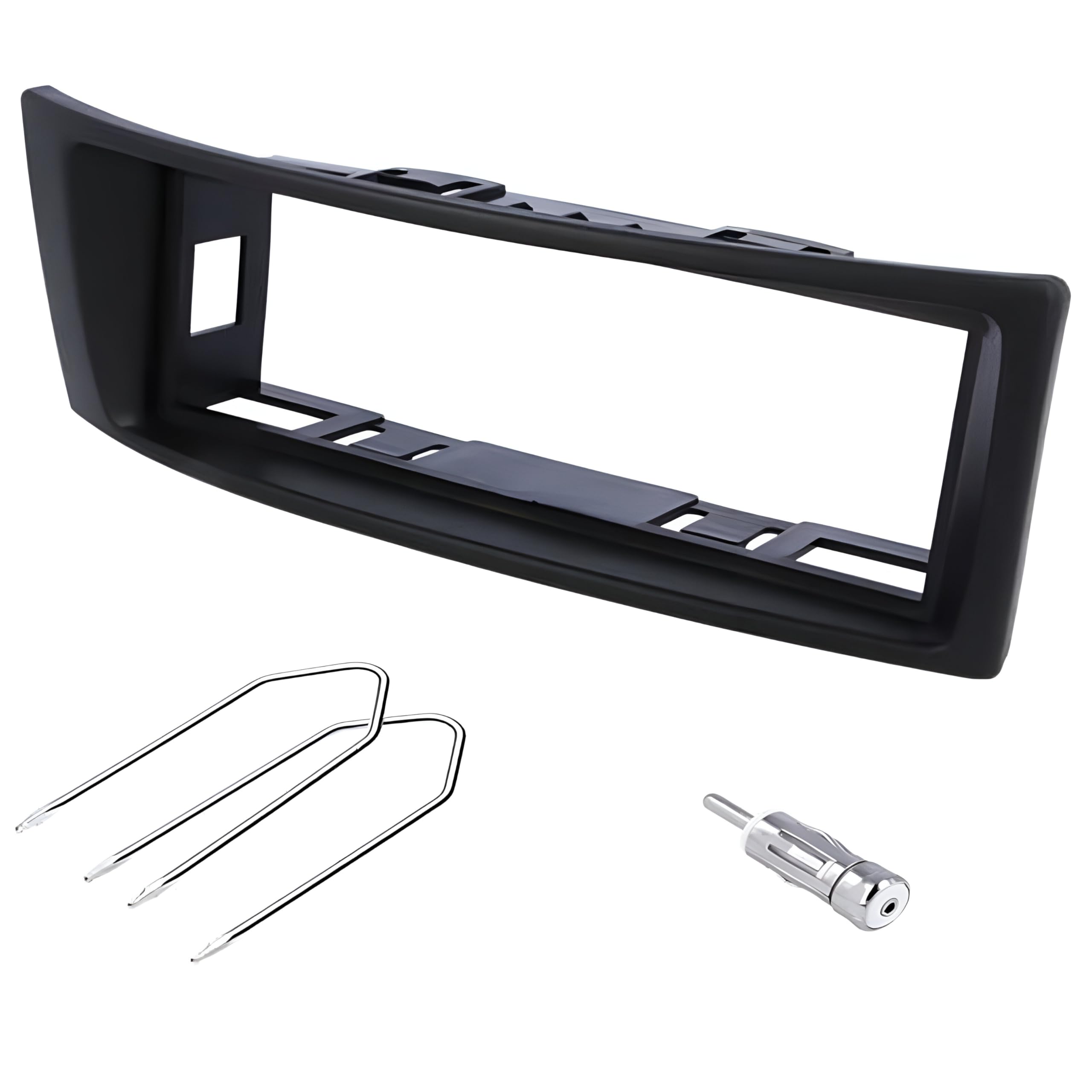 Sound-way Single DIN Car Radio Installation Kit, 1 DIN Front Panel Frame, Facia Adaptor, Antenna Adapter, Release keys, compatible with Renault Megane Scenic